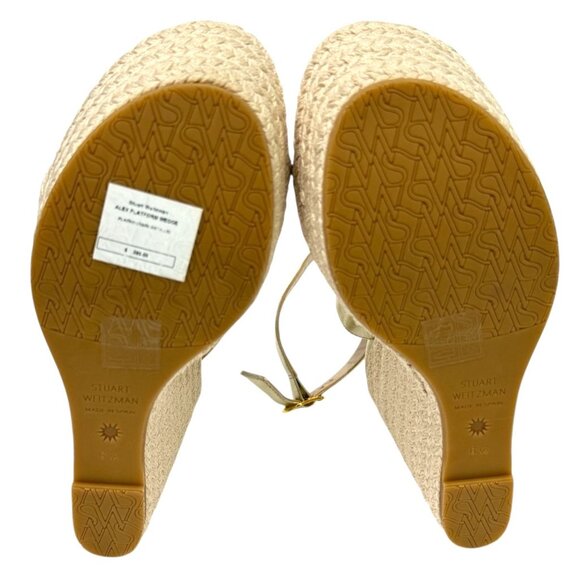 Stuart Weitzman NWOT Alex Platform Wedge Sandals Woven Raffia Gold Size 6.5 - Picture 7 of 14